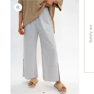 Gray & White Linen Striped Pants